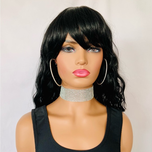 20” Effortless Style Black Synthetic Wig with Bangs for Daily Wear/Cospl… - Picture 9 of 12